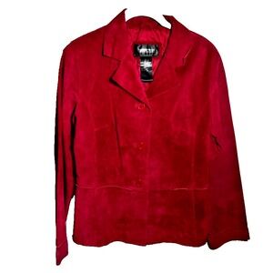 Brandon Thomas Leather Suede Jacket Maroon Women's Size Medium Warm Fall Cozy‎